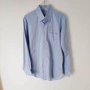 Peter Millar Men Blue Oxford Golf Dress Shirt Large 100% Cotton Button Collar